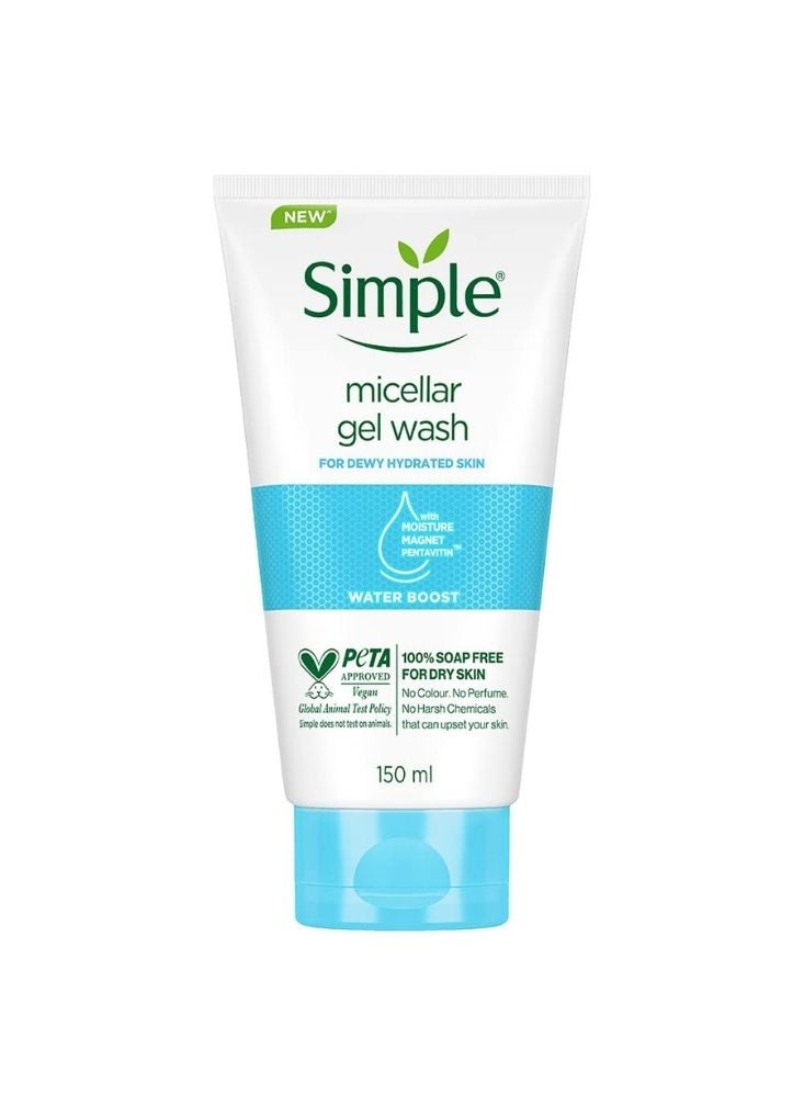 Simple Micellar Gel Face Wash 150ml – Hydrating Soap-Free Cleanser with Water Boost Technology for Dry & Sensitive Skin - Image 1